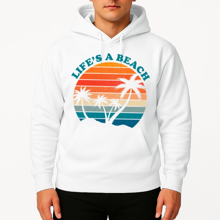 Lifes A Beach Retro Sunset Palm Tree Hoodie