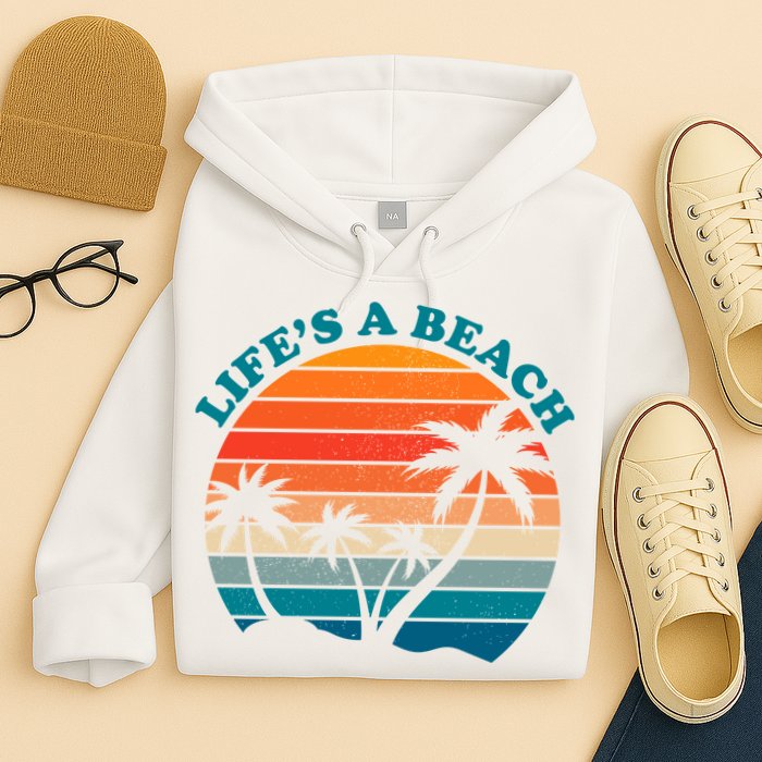 Lifes A Beach Retro Sunset Palm Tree Hoodie