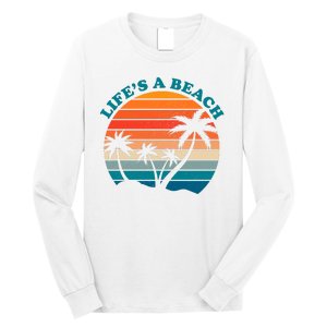 Lifes A Beach Retro Sunset Palm Tree Long Sleeve Shirt