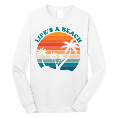 Lifes A Beach Retro Sunset Palm Tree Long Sleeve Shirt