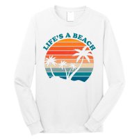 Lifes A Beach Retro Sunset Palm Tree Long Sleeve Shirt