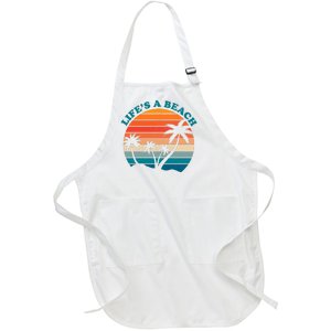 Lifes A Beach Retro Sunset Palm Tree Full-Length Apron With Pockets