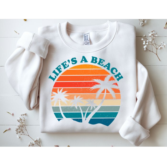 Lifes A Beach Retro Sunset Palm Tree Sweatshirt
