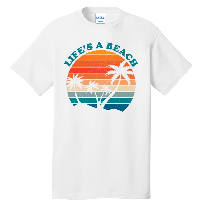 Lifes A Beach Retro Sunset Palm Tree Tall T-Shirt