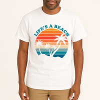 Lifes A Beach Retro Sunset Palm Tree Tall T-Shirt