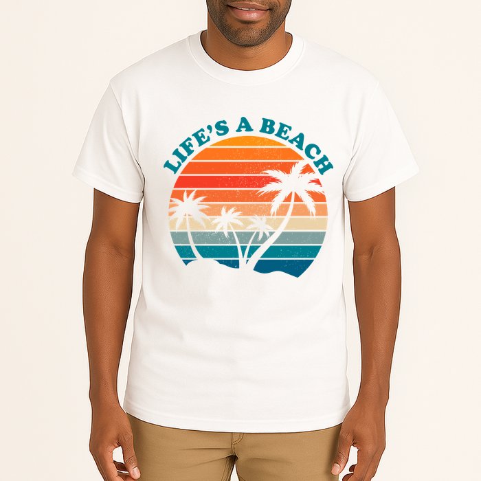Lifes A Beach Retro Sunset Palm Tree Tall T-Shirt