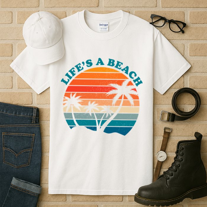 Lifes A Beach Retro Sunset Palm Tree Tall T-Shirt