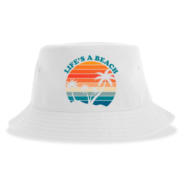 Lifes A Beach Retro Sunset Palm Tree Sustainable Bucket Hat