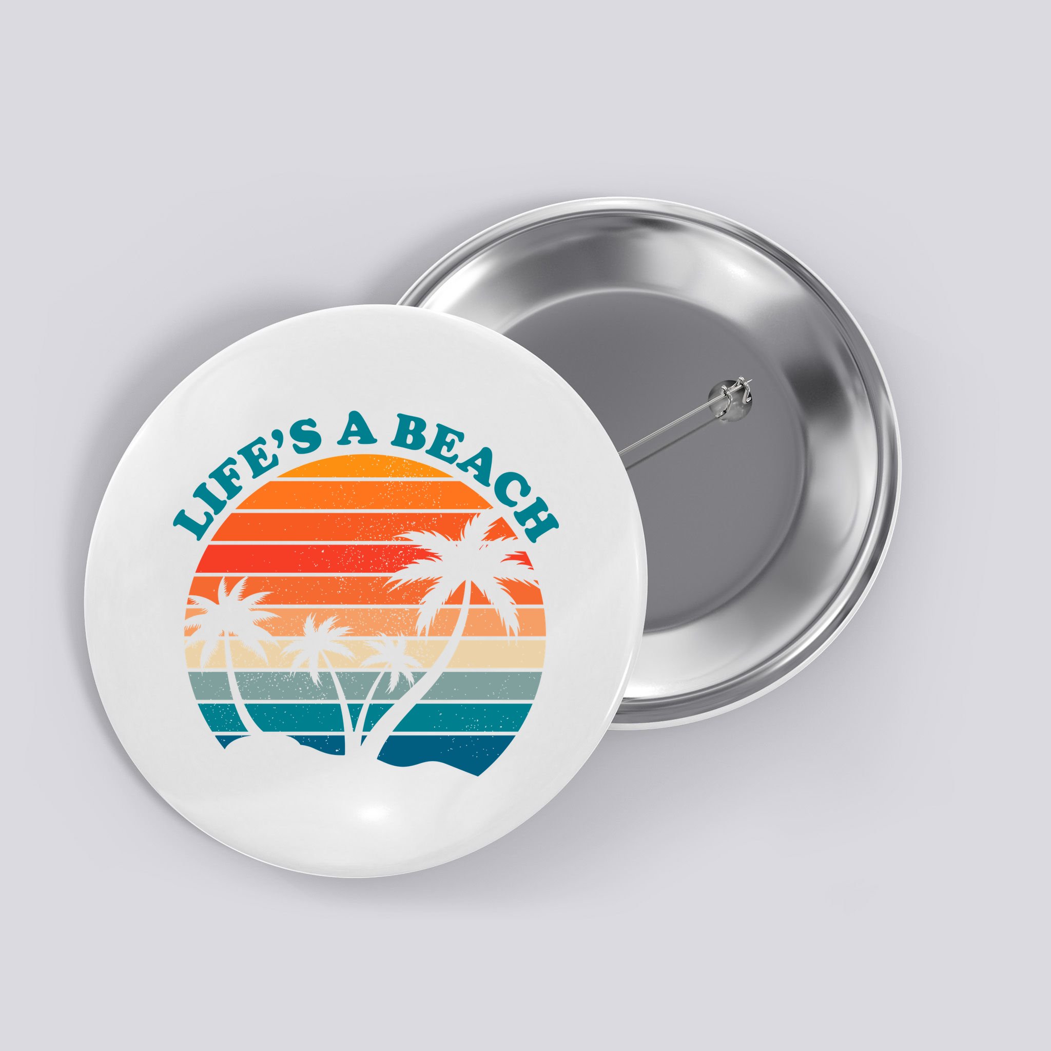 Lifes A Beach Retro Sunset Palm Tree Button
