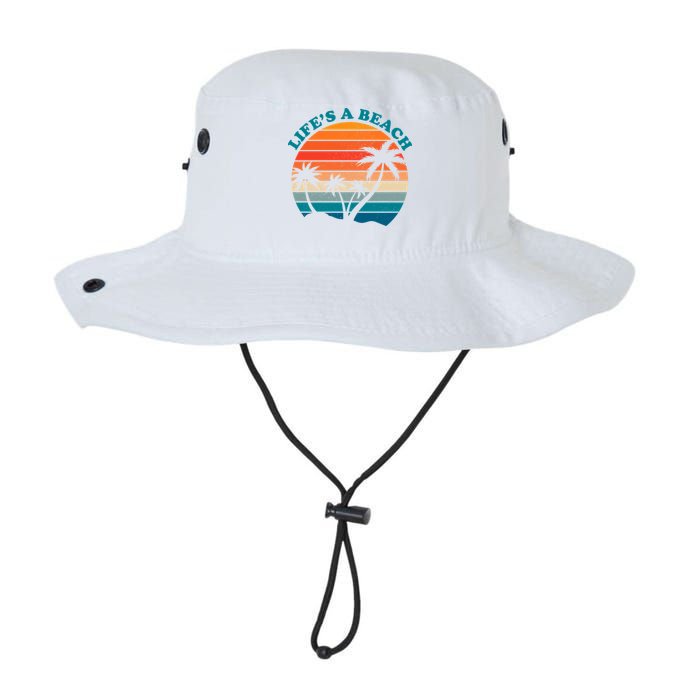 Lifes A Beach Retro Sunset Palm Tree Bucket Hat