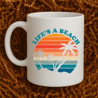 Lifes A Beach Retro Sunset Palm Tree Mug