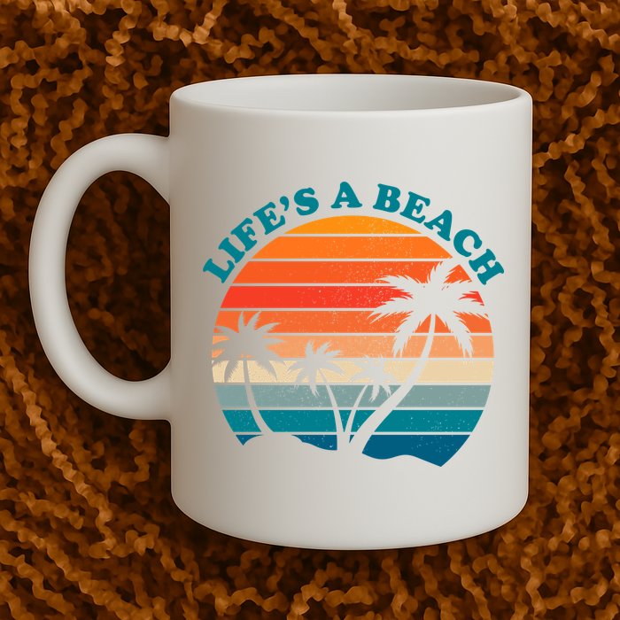 Lifes A Beach Retro Sunset Palm Tree Mug