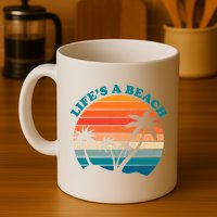 Lifes A Beach Retro Sunset Palm Tree Mug