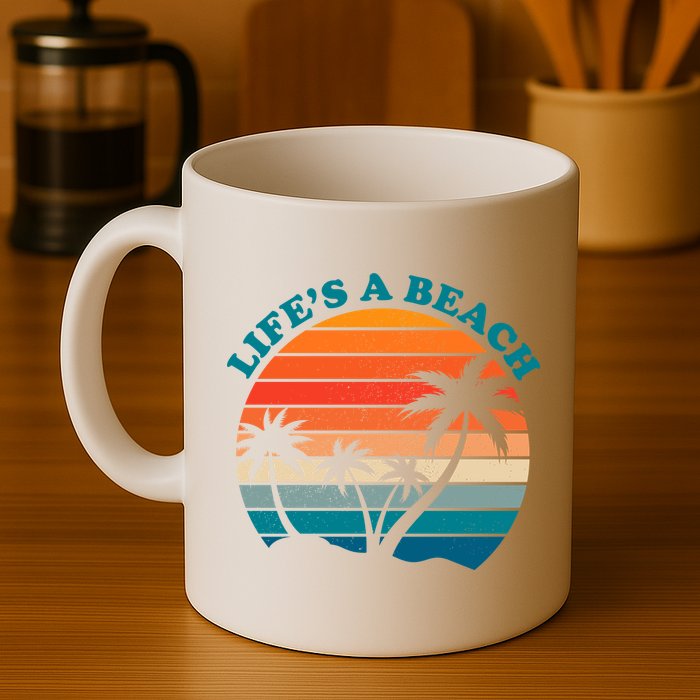 Lifes A Beach Retro Sunset Palm Tree Mug