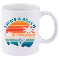 Lifes A Beach Retro Sunset Palm Tree 11oz C Handle Ceramic Mug