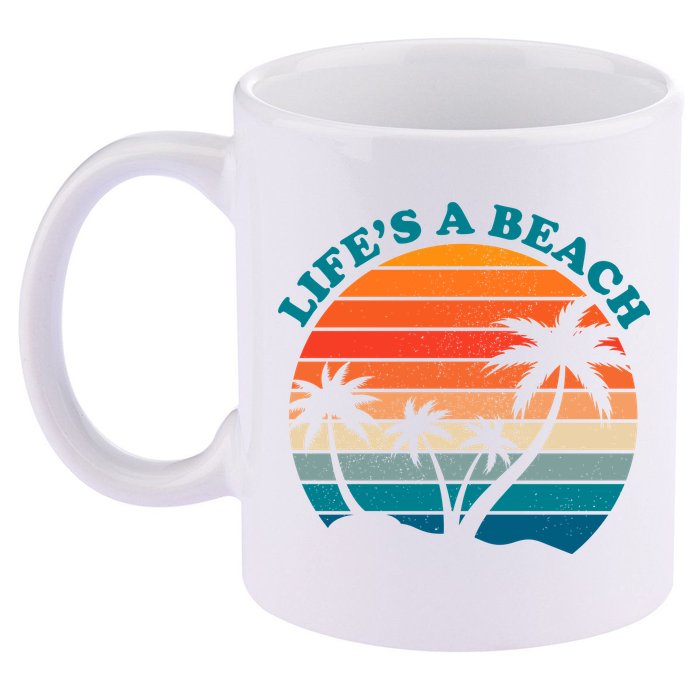 Lifes A Beach Retro Sunset Palm Tree 11oz C Handle Ceramic Mug