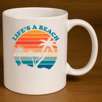 Lifes A Beach Retro Sunset Palm Tree 11oz C Handle Ceramic Mug