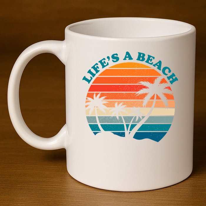 Lifes A Beach Retro Sunset Palm Tree 11oz C Handle Ceramic Mug