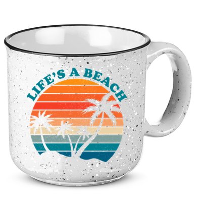 Lifes A Beach Retro Sunset Palm Tree 15oz Campfire Ceramic Mug