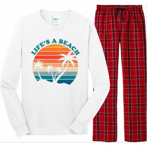 Lifes A Beach Retro Sunset Palm Tree Long Sleeve Pajama Set