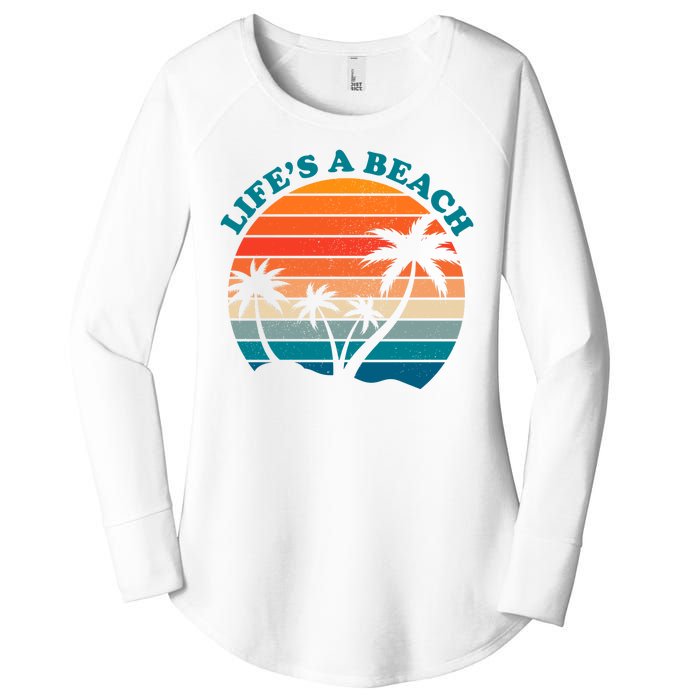 Lifes A Beach Retro Sunset Palm Tree Women's Perfect Tri Tunic Long Sleeve Shirt