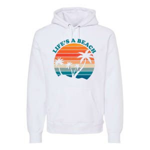 Lifes A Beach Retro Sunset Palm Tree Premium Hoodie