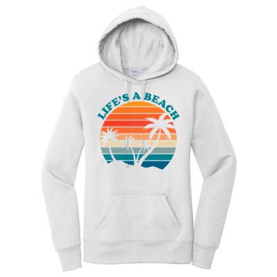 Lifes A Beach Retro Sunset Palm Tree Women's Pullover Hoodie