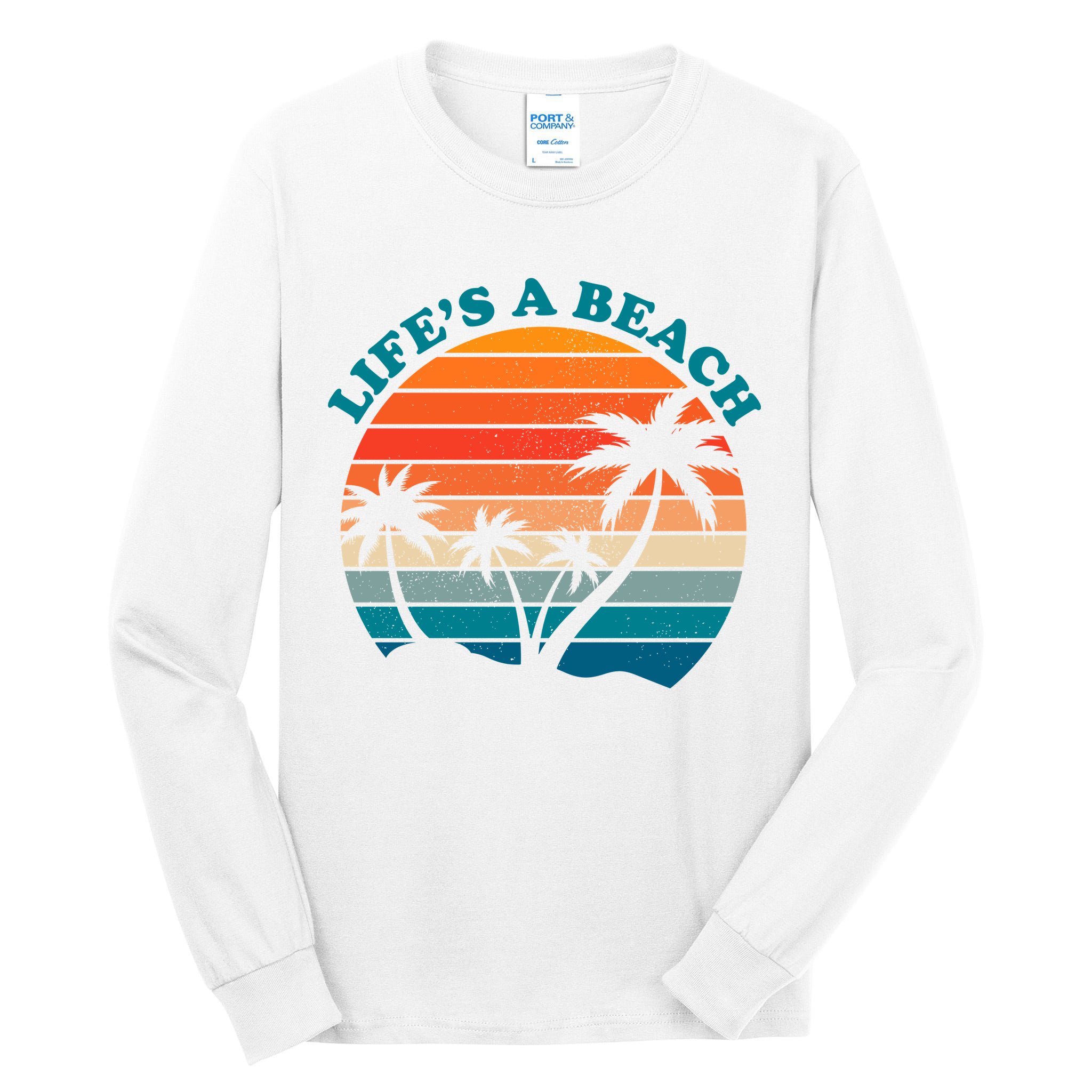 Lifes A Beach Retro Sunset Palm Tree Tall Long Sleeve T-Shirt