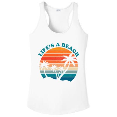 Lifes A Beach Retro Sunset Palm Tree Ladies PosiCharge Competitor Racerback Tank