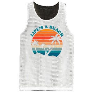 Lifes A Beach Retro Sunset Palm Tree Mesh Reversible Basketball Jersey Tank