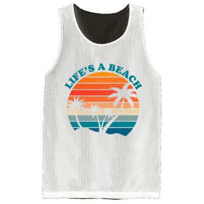 Lifes A Beach Retro Sunset Palm Tree Mesh Reversible Basketball Jersey Tank