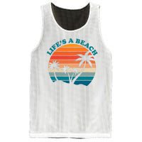 Lifes A Beach Retro Sunset Palm Tree Mesh Reversible Basketball Jersey Tank