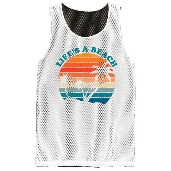 Lifes A Beach Retro Sunset Palm Tree Mesh Reversible Basketball Jersey Tank