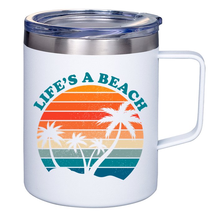 Lifes A Beach Retro Sunset Palm Tree 12oz Stainless Steel Coffee Mug