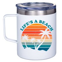Lifes A Beach Retro Sunset Palm Tree 12oz Stainless Steel Coffee Mug