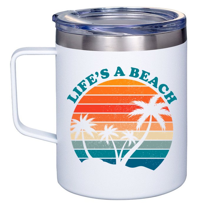 Lifes A Beach Retro Sunset Palm Tree 12oz Stainless Steel Coffee Mug