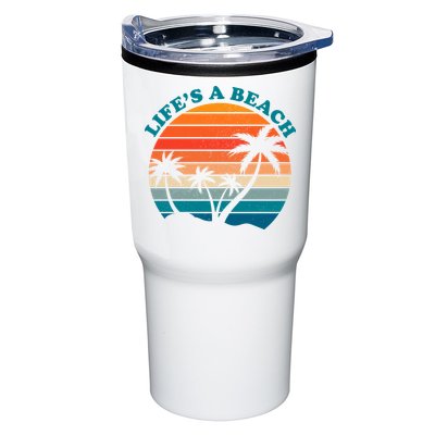 Lifes A Beach Retro Sunset Palm Tree Tumbler