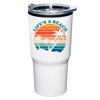 Lifes A Beach Retro Sunset Palm Tree Tumbler