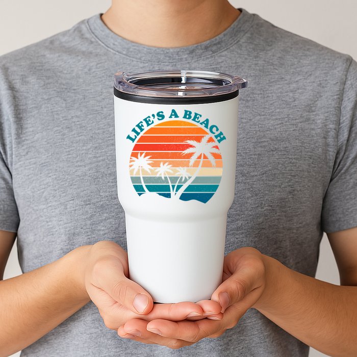 Lifes A Beach Retro Sunset Palm Tree Tumbler