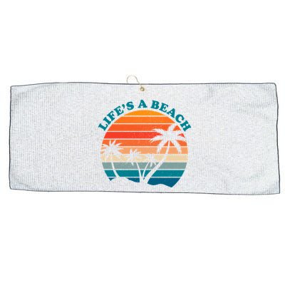 Lifes A Beach Retro Sunset Palm Tree Large Microfiber Waffle Golf Towel