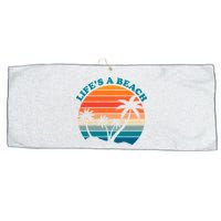 Lifes A Beach Retro Sunset Palm Tree Large Microfiber Waffle Golf Towel
