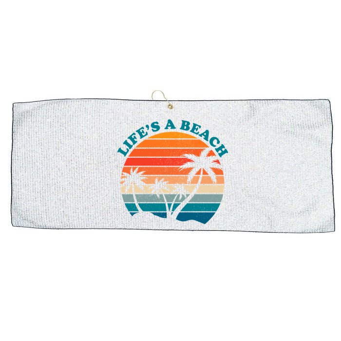 Lifes A Beach Retro Sunset Palm Tree Large Microfiber Waffle Golf Towel