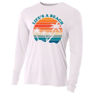 Lifes A Beach Retro Sunset Palm Tree Cooling Performance Long Sleeve Crew