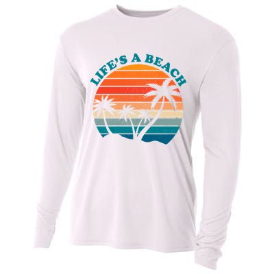 Lifes A Beach Retro Sunset Palm Tree Cooling Performance Long Sleeve Crew