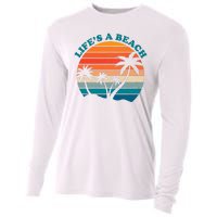 Lifes A Beach Retro Sunset Palm Tree Cooling Performance Long Sleeve Crew