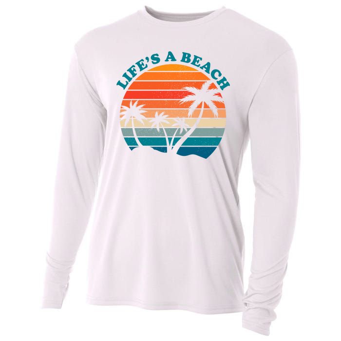 Lifes A Beach Retro Sunset Palm Tree Cooling Performance Long Sleeve Crew