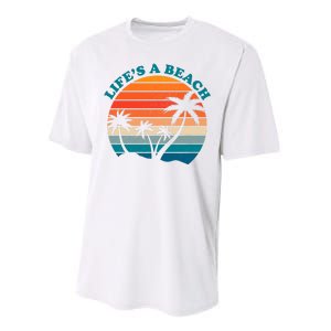 Lifes A Beach Retro Sunset Palm Tree Performance Sprint T-Shirt