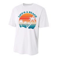 Lifes A Beach Retro Sunset Palm Tree Performance Sprint T-Shirt