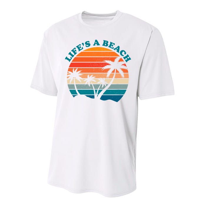 Lifes A Beach Retro Sunset Palm Tree Performance Sprint T-Shirt