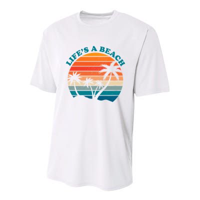 Lifes A Beach Retro Sunset Palm Tree Youth Performance Sprint T-Shirt